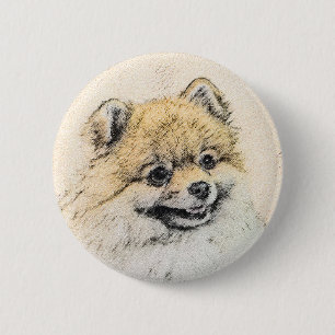 Pomeranian (Orange) Painting - Original Dog Art 6 Cm Round Badge