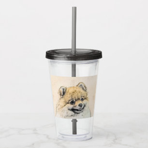 Pomeranian (Orange) Painting - Original Dog Art Acrylic Tumbler