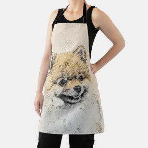 Pomeranian (Orange) Painting - Original Dog Art Apron