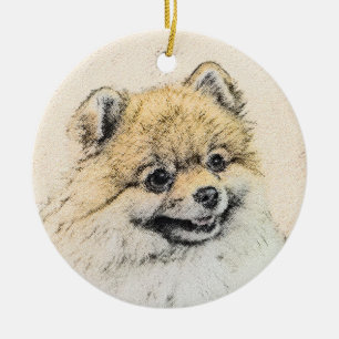 Pomeranian (Orange) Painting - Original Dog Art Ceramic Tree Decoration