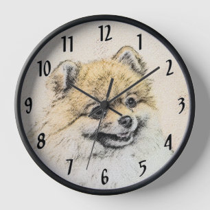 Pomeranian (Orange) Painting - Original Dog Art Clock