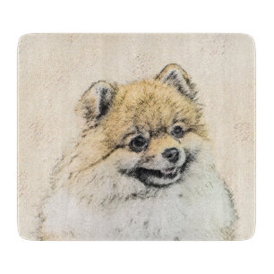Pomeranian (Orange) Painting - Original Dog Art Cutting Board