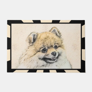 Pomeranian (Orange) Painting - Original Dog Art Doormat