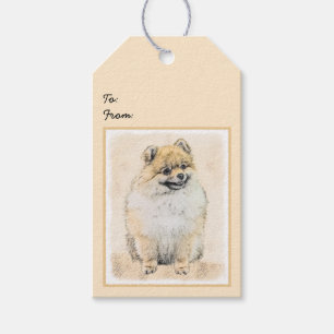 Pomeranian (Orange) Painting - Original Dog Art Gift Tags