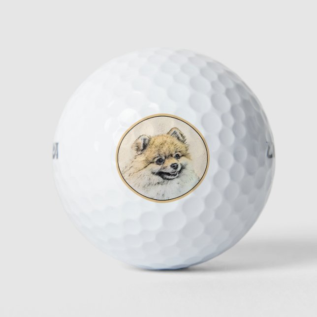 Pomeranian (Orange) Painting - Original Dog Art Golf Balls (Front)
