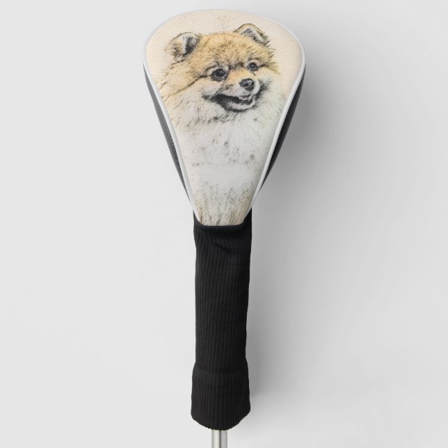 Pomeranian (Orange) Painting - Original Dog Art Golf Head Cover (Front)