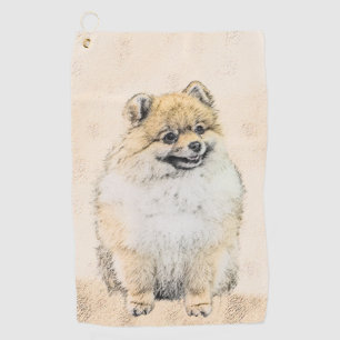 Pomeranian (Orange) Painting - Original Dog Art Golf Towel
