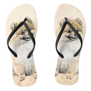 Pomeranian (Orange) Painting - Original Dog Art Jandals