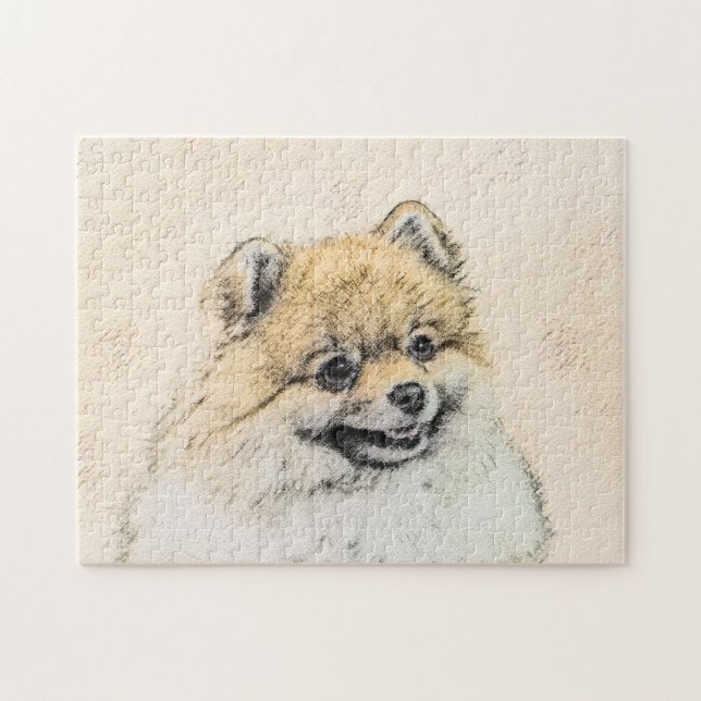 Pomeranian (Orange) Painting - Original Dog Art Jigsaw Puzzle (Horizontal)