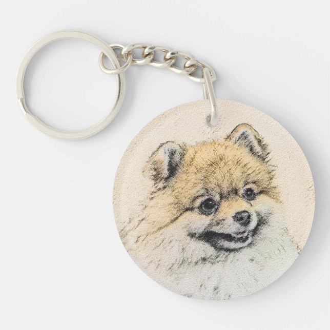 Pomeranian (Orange) Painting - Original Dog Art Key Ring (Front)