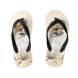 Pomeranian (Orange) Painting - Original Dog Art Kid's Jandals