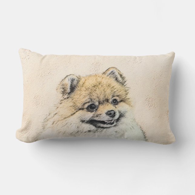Pomeranian (Orange) Painting - Original Dog Art Lumbar Cushion (Front)