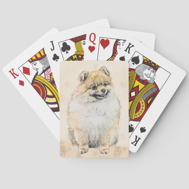 Pomeranian (Orange) Painting - Original Dog Art Playing Cards (Back)