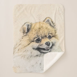 Pomeranian (Orange) Painting - Original Dog Art Sherpa Blanket
