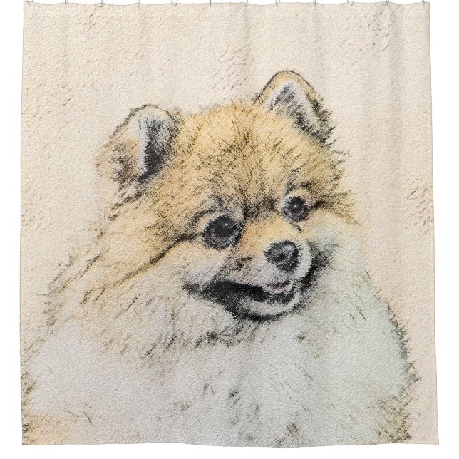 Pomeranian (Orange) Painting - Original Dog Art Shower Curtain (Front)