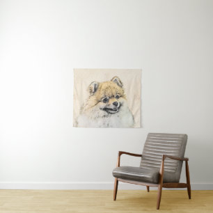 Pomeranian (Orange) Painting - Original Dog Art Tapestry