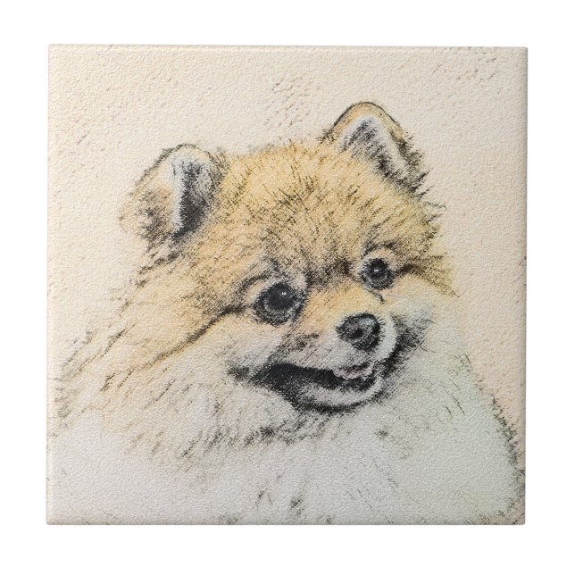 Pomeranian (Orange) Painting - Original Dog Art Tile (Front)