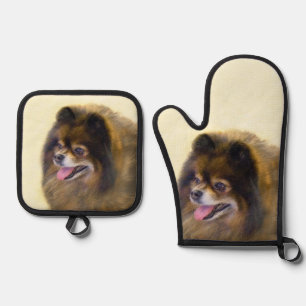 Pomeranian Painting Orange Sable Original Dog Art Oven Mitt & Pot Holder Set