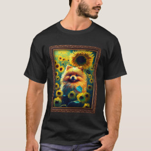 Pomeranian Painting Sunflower Flower Mum Women Flo T-Shirt