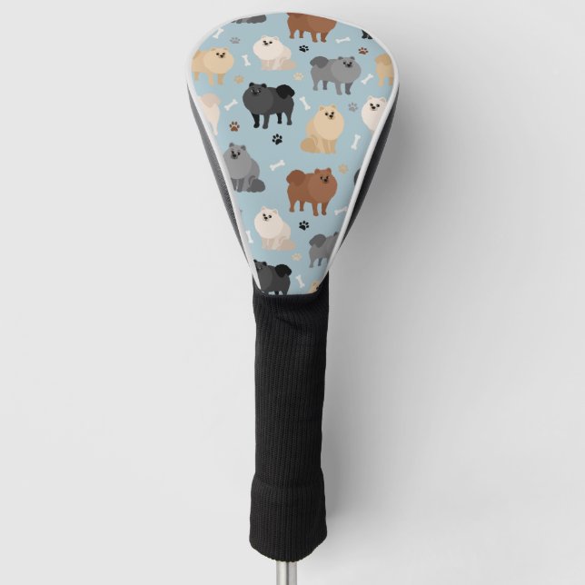 Pomeranian Paw-prints and Dog Bones Golf Head Cover (Front)