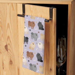 Pomeranian Paw-prints and Dog Bones Kitchen Towel