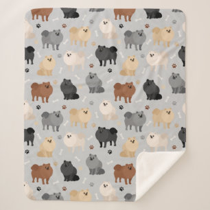 Pomeranian Paw-prints and Dog Bones Sherpa Blanket