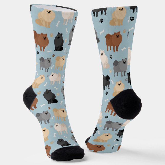 Pomeranian Paw-prints and Dog Bones Socks (Angled)