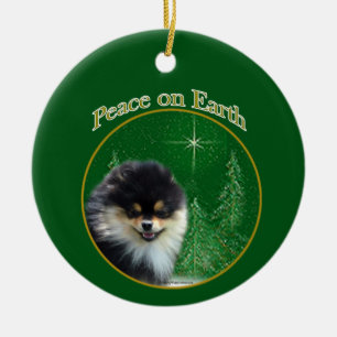 Pomeranian Peace Ceramic Tree Decoration