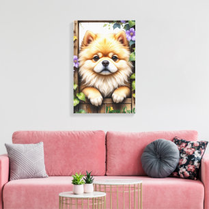 Pomeranian Peeking Through a Wooden Gate Canvas Print