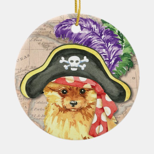 Pomeranian Pirate Ceramic Tree Decoration (Front)