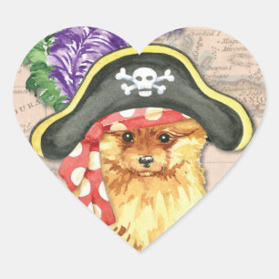 Pomeranian Pirate Heart Sticker