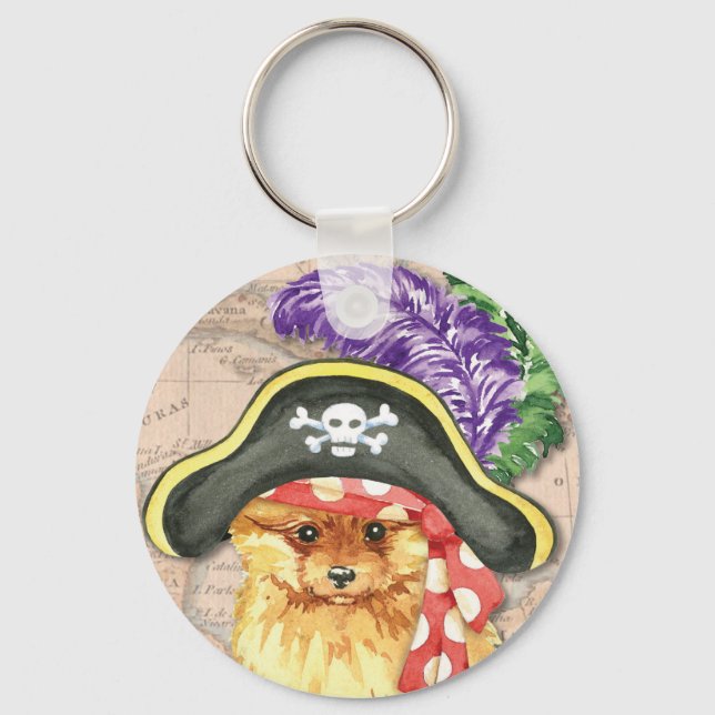 Pomeranian Pirate Key Ring (Front)