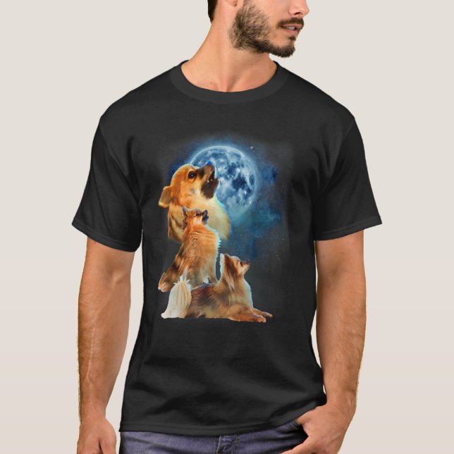 Pomeranian   Pomeranian Howling at the Moon T-Shirt (Front)