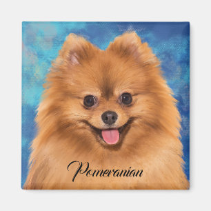 Pomeranian Portrait on Abstract Magnet