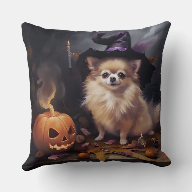 Pomeranian Pumpkins Halloween Scary  Cushion (Back)