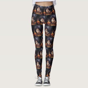 Pomeranian Pumpkins Halloween Scary  Leggings