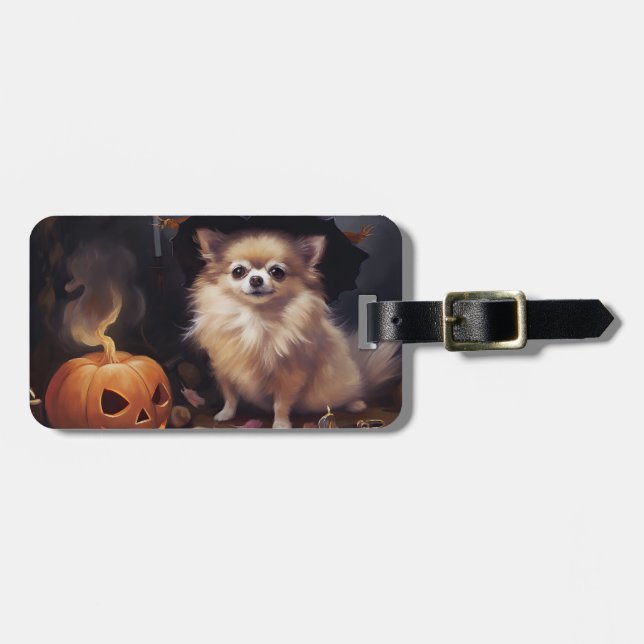 Pomeranian Pumpkins Halloween Scary  Luggage Tag (Front Horizontal)