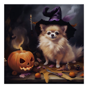 Pomeranian Pumpkins Halloween Scary  Poster