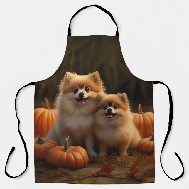 Pomeranian Puppy Autumn Delight Pumpkin Apron (Front)
