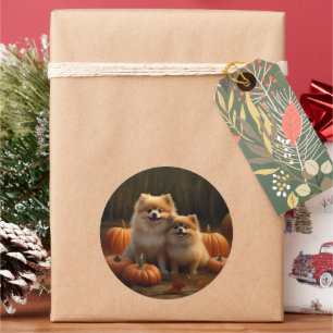 Pomeranian Puppy Autumn Delight Pumpkin Classic Round Sticker