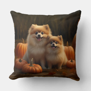 Pomeranian Puppy Autumn Delight Pumpkin Cushion