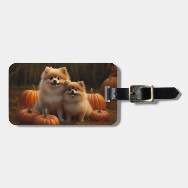 Pomeranian Puppy Autumn Delight Pumpkin Luggage Tag (Front Horizontal)