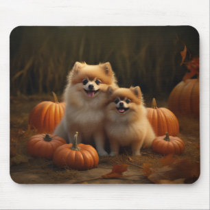 Pomeranian Puppy Autumn Delight Pumpkin Mouse Pad