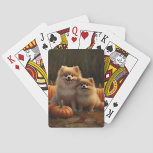 Pomeranian Puppy Autumn Delight Pumpkin Playing Cards