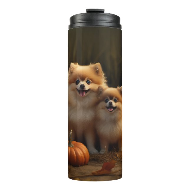 Pomeranian Puppy Autumn Delight Pumpkin Thermal Tumbler (Front)