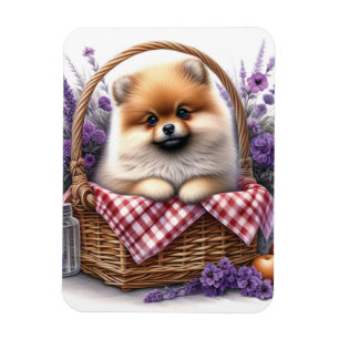 Pomeranian Puppy Dog Watercolor Floral Flexible Magnet