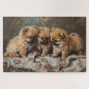 Pomeranian Puppy Trio Vintage Jigsaw Puzzle
