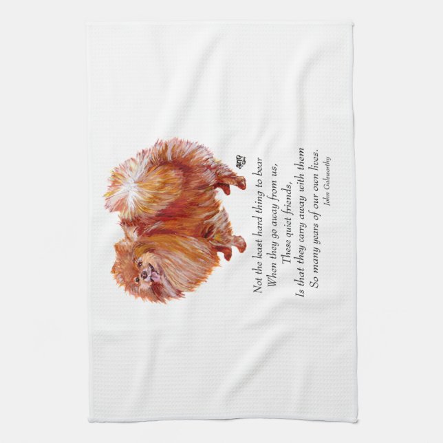 Pomeranian Rainbow Bridge Tea Towel (Vertical)