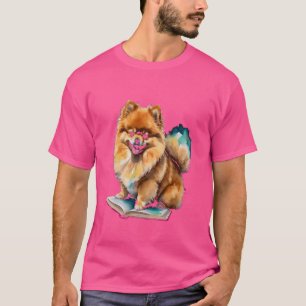 Pomeranian Reading Book Dog Funny Animal Art Print T-Shirt