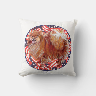 Pomeranian Red White & Blue Cushion